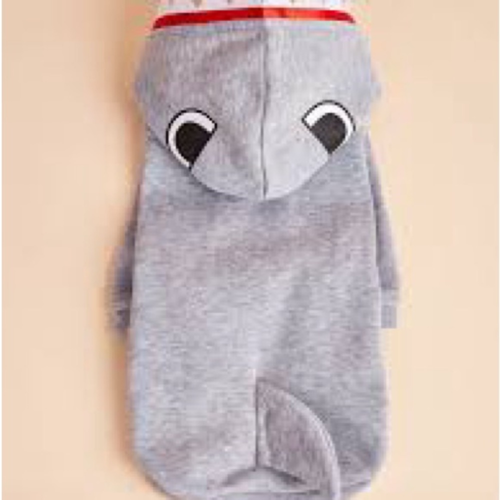 Gray Dog Hoodie with Cute Face Design-Shark